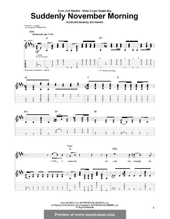 Suddenly November Morning: Für Gitarre by Jimi Hendrix