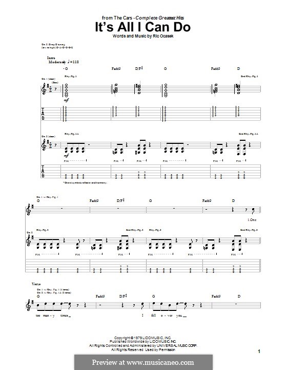 It's All I Can Do (The Cars): Für Gitarre mit Tab by Ric Ocasek
