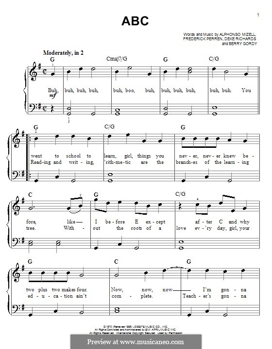 ABC (The Jackson 5): Für Klavier (Glee Cast) by Alphonso Mizell, Berry Gordy, Deke Richards, Freddie Perren