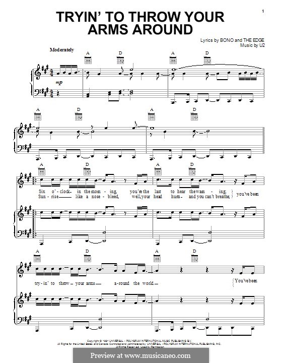 Tryin' to Throw Your Arms around the World: Für Stimme und Klavier (oder Gitarre) by U2