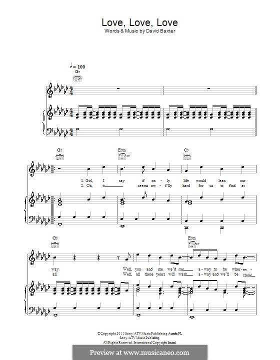 Love, Love, Love (Avalanche City): Für Stimme mit Klavier oder Gitarre by David Baxter