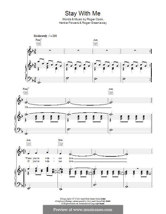 Stay with Me (Blue Mink): Für Stimme und Klavier (oder Gitarre) by Roger Cook, Roger Greenaway, Herbie Flowers