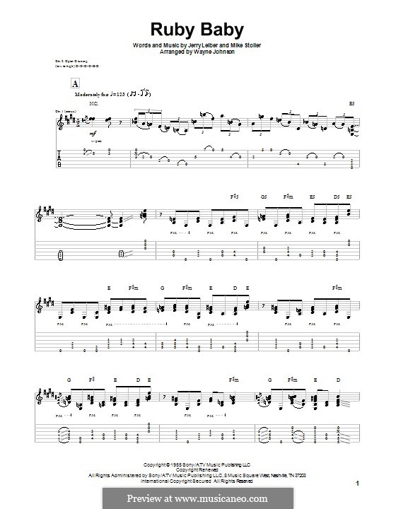 Ruby Baby (Dion): Für Gitarre by Jerry Leiber, Mike Stoller