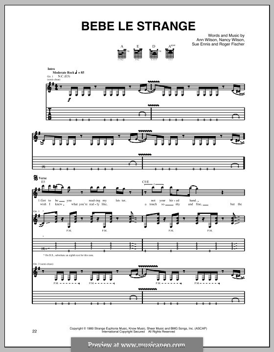 Bebe le strange (Heart): Für Gitarre by Ann Wilson, Nancy Wilson, Roger Fisher, Sue Ennis