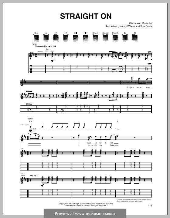 Straight on (Heart): Für Gitarre by Ann Wilson, Nancy Wilson, Sue Ennis