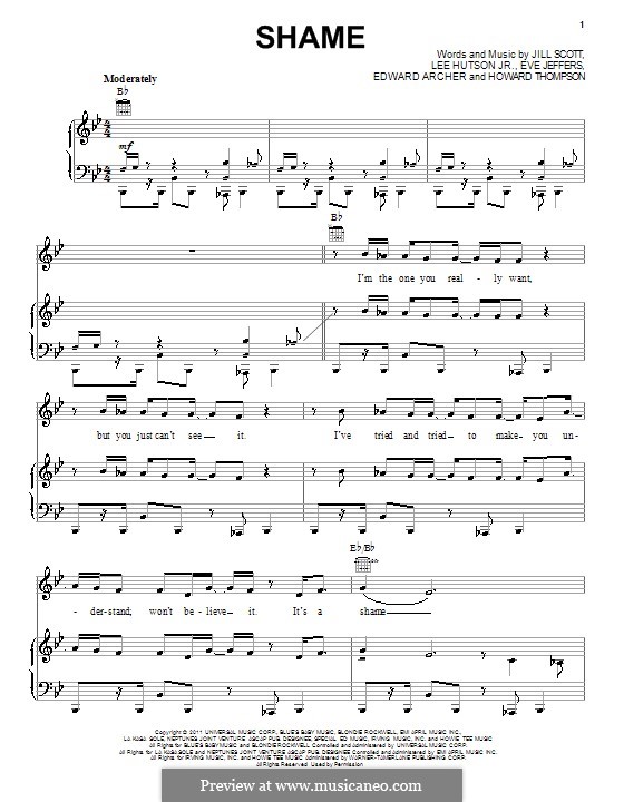 Shame: Für Stimme und Klavier (oder Gitarre) by Eve Jeffers, Howard Thompson, Jill Scott, JR Hutson, Edward Archer