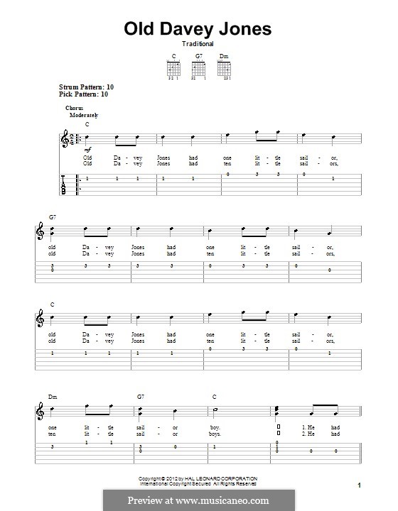 Old Davey Jones: Für Gitarre mit Tabulatur by folklore