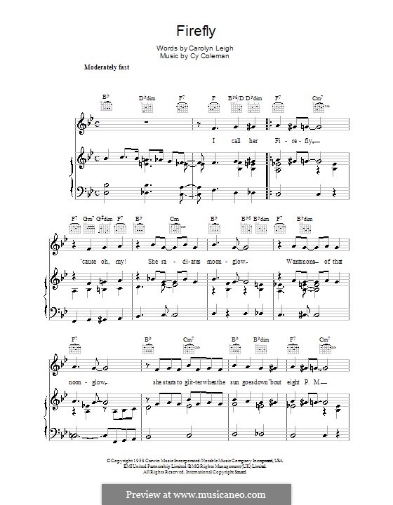 Firefly (Tony Bennett): Für Stimme und Klavier (oder Gitarre) by Cy Coleman