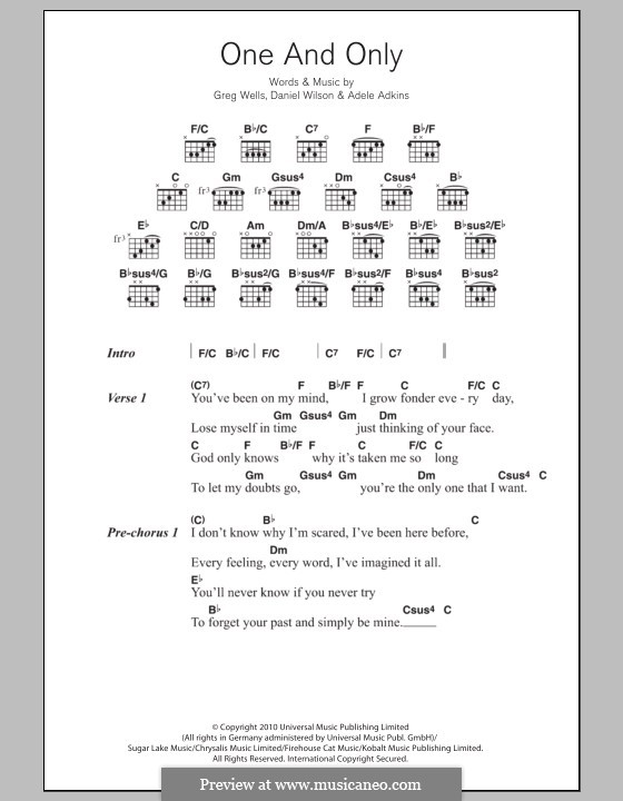 One and Only: Lead sheet by Adele, Daniel Wilson, Greg Wells