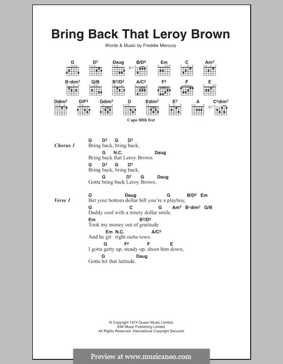 Bring Back That Leroy Brown (Queen): Text und Akkorde by Freddie Mercury