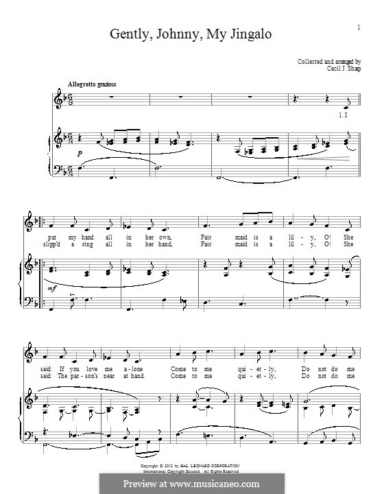 Gently, Johnny, My Jingalo: Für Stimme und Klavier by Cecil Sharp