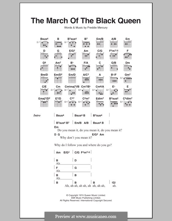 The March of the Black Queen (Queen): Text und Akkorde by Freddie Mercury