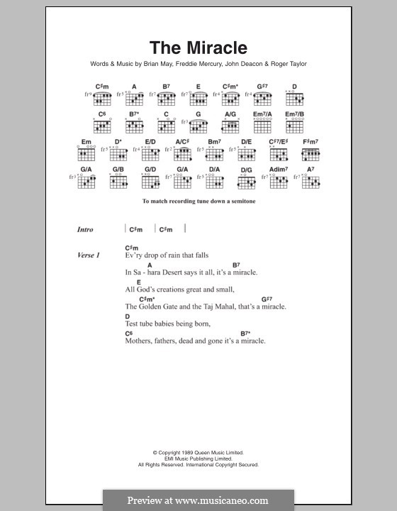 The Miracle (Queen): Text und Akkorde by Brian May, Freddie Mercury, John Deacon, Roger Taylor