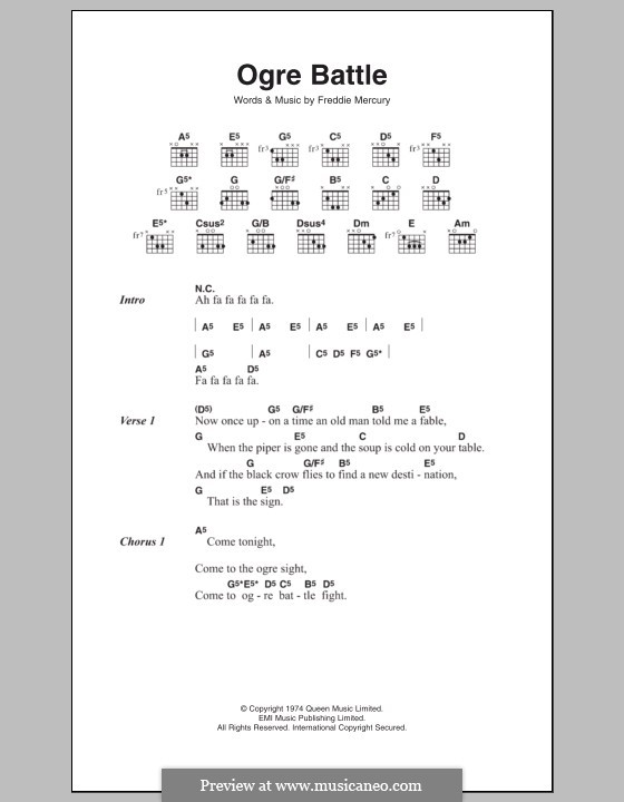 Ogre Battle (Queen): Text und Akkorde by Freddie Mercury