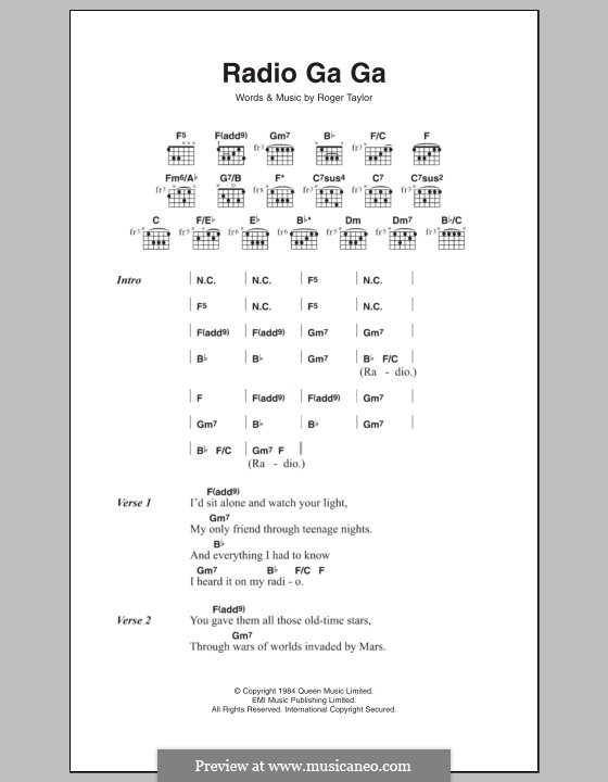 Radio Ga Ga (Queen): Text und Akkorde by Roger Taylor