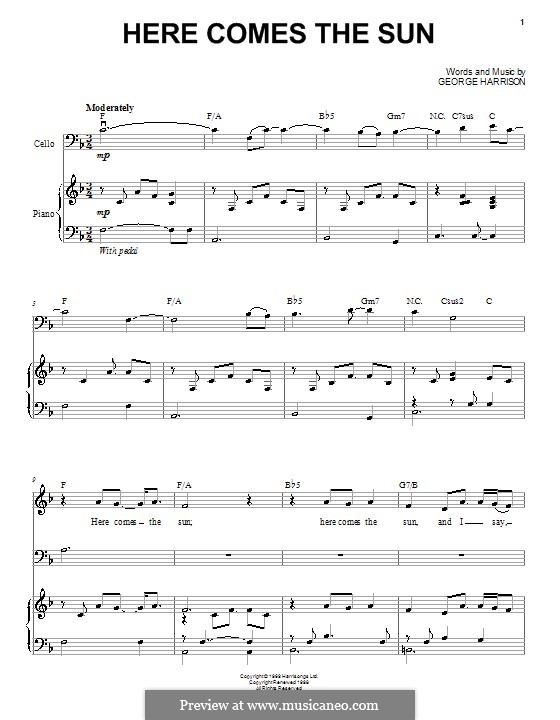 Here Comes the Sun (The Beatles): Für Stimme und Klavier (oder Gitarre) by George Harrison