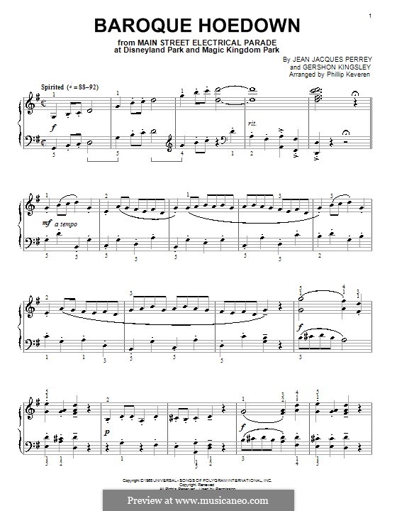 Baroque Hoedown: Für Klavier by Gershon Kingsley, Jean Jacques Perrey