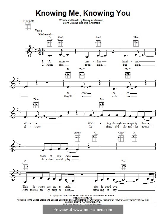 Knowing Me, Knowing You (ABBA): Für Ukulele by Benny Andersson, Björn Ulvaeus, Stig Anderson