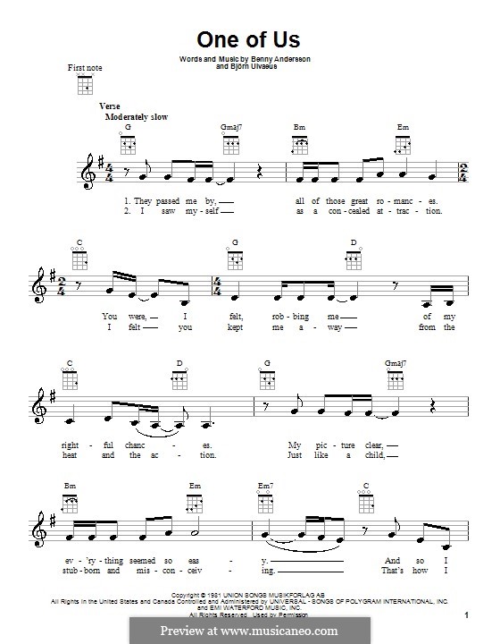 One of Us (ABBA): Für Ukulele by Benny Andersson, Björn Ulvaeus