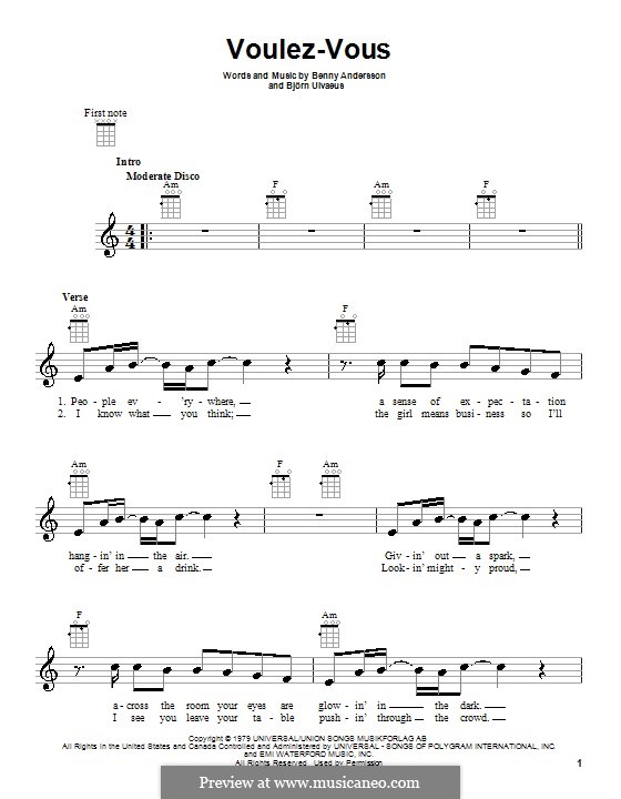 Voulez Vous (ABBA): Für Ukulele by Benny Andersson, Björn Ulvaeus