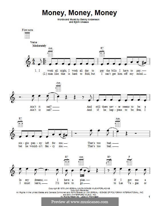 Money, Money, Money (ABBA): Für Ukulele by Benny Andersson, Björn Ulvaeus