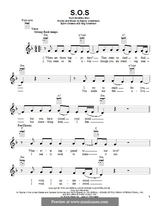 S.O.S. (ABBA): Für Ukulele by Benny Andersson, Björn Ulvaeus, Stig Anderson