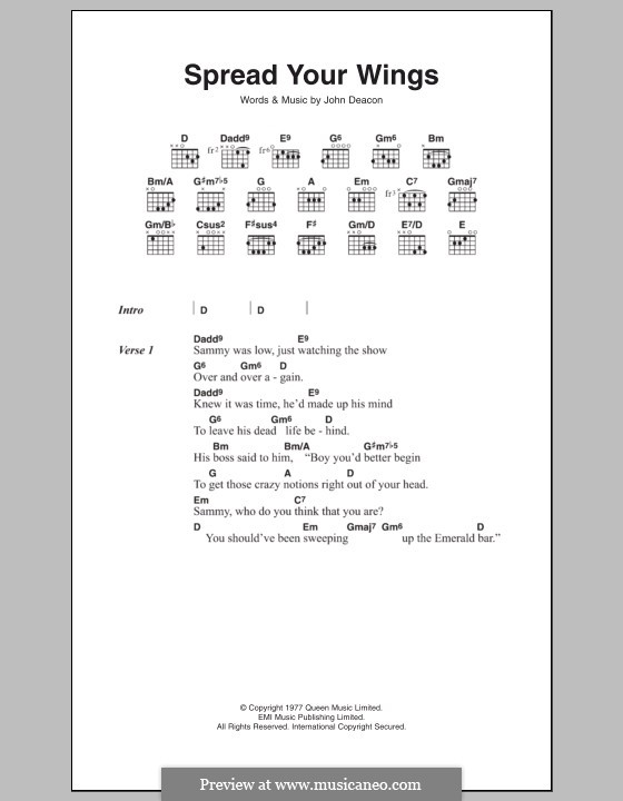Spread Your Wings (Queen): Text und Akkorde by John Deacon