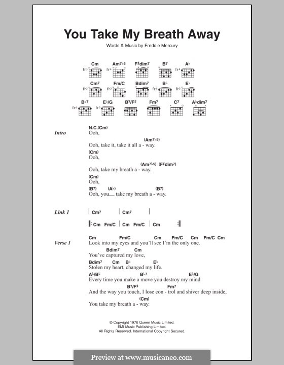 You Take My Breath Away (Queen): Text und Akkorde by Freddie Mercury