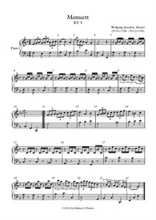Menuett für Klavier in F-Dur, K.5: Für einen Interpreten by Wolfgang Amadeus Mozart
