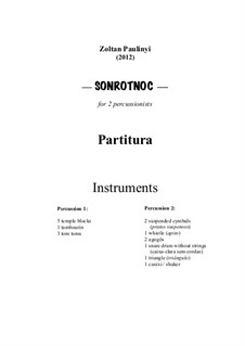 Sonrotnoc (2012), for two percussionists (Score and parts): Sonrotnoc (2012), for two percussionists (Score and parts) by Zoltan Paulinyi