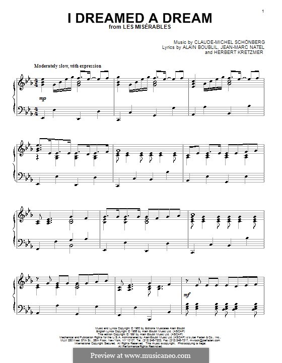 I Dreamed a Dream, for Piano: E flat Major by Claude-Michel Schönberg