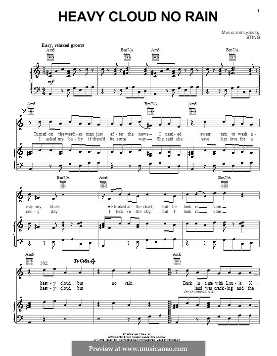Heavy Cloud No Rain: Für Stimme und Klavier (oder Gitarre) by Sting