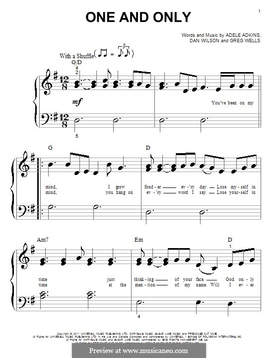 One and Only: Für Klavier by Adele, Daniel Wilson, Greg Wells