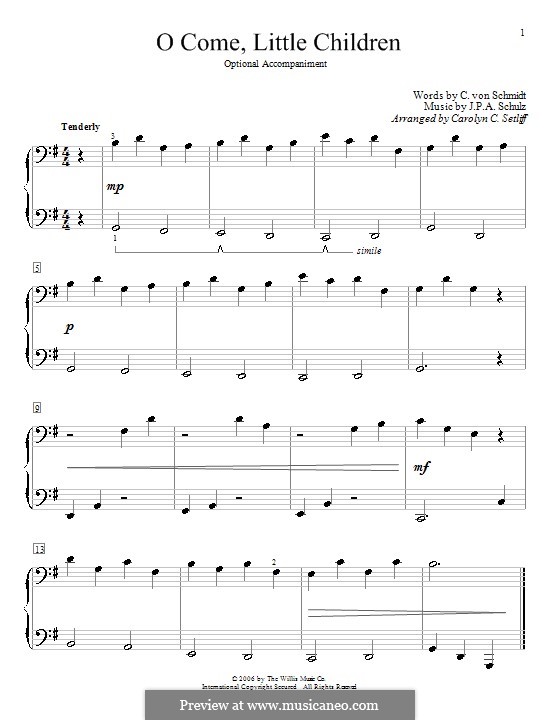 O Come, Little Children: Für Klavier, vierhändig by Johann Abraham Schulz