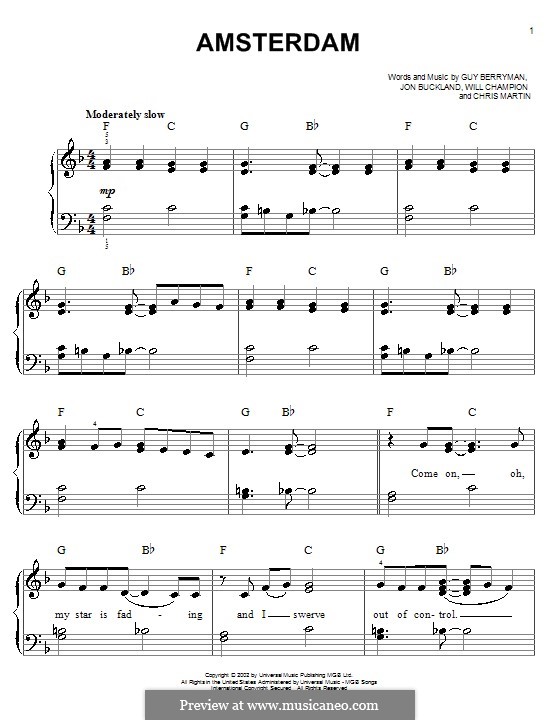 Amsterdam (Coldplay): Für Klavier by Chris Martin, Guy Berryman, Jonny Buckland, Will Champion