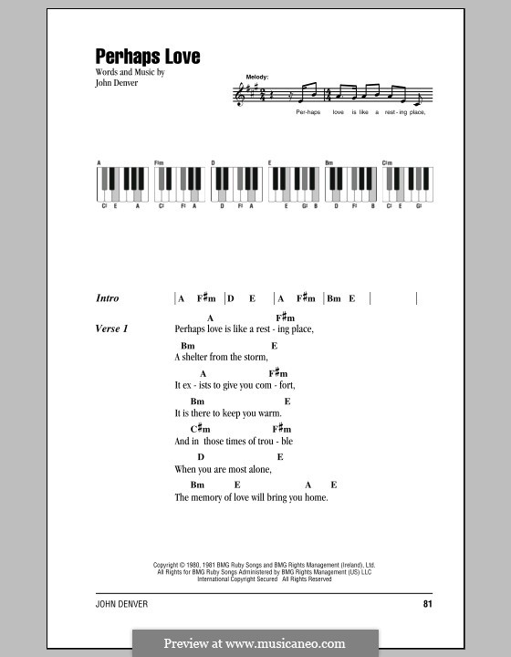 Perhaps Love: Text und Akkorde by John Denver