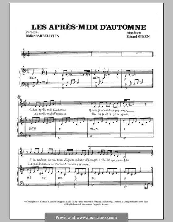 Apres midi d'automne (Marie-France Roussel): Für Stimme und Klavier by Gérard Stern