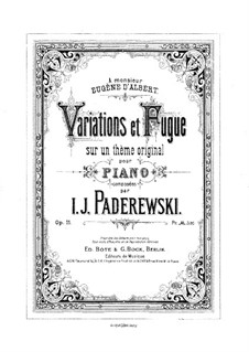 Variations et Fugue sur un thème original, Op.11: Variations et Fugue sur un thème original by Ignacy Jan Paderewski