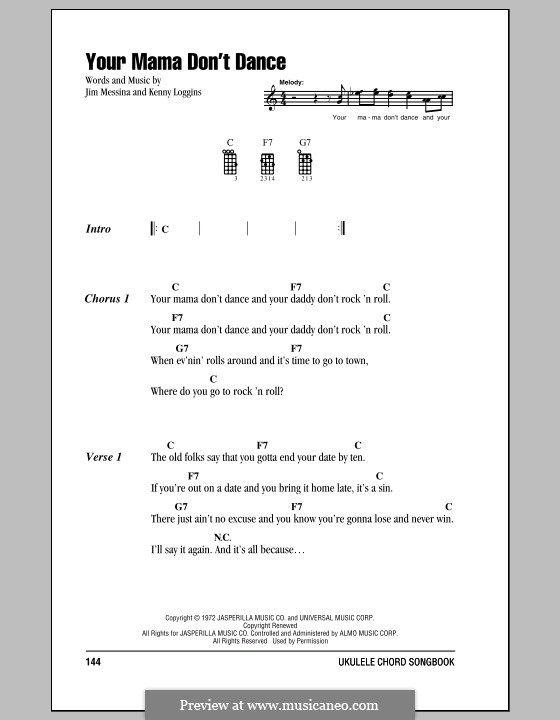 Your Mama Don't Dance: Für Ukulele by J. Messina, Kenny Loggins