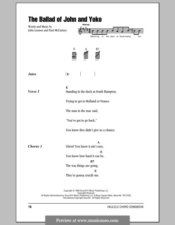 The Ballad of John and Yoko (The Beatles): Für Ukulele by John Lennon, Paul McCartney