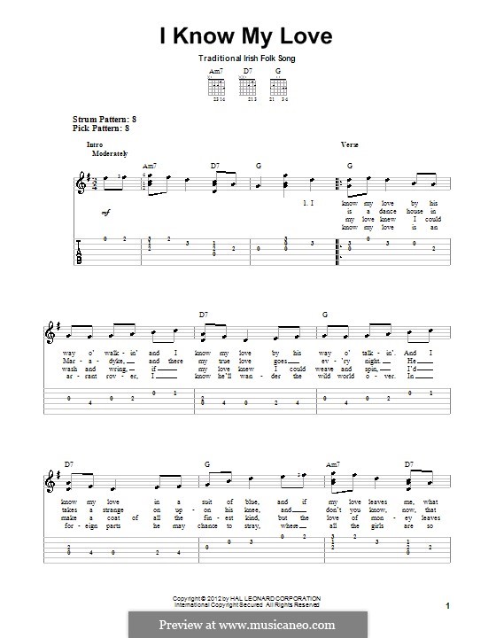 I Know My Love: Für Gitarre mit Tabulatur by folklore