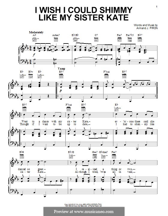 I Wish I Could Shimmy Like My Sister Kate: Für Stimme und Klavier (oder Gitarre) by Armand J. Piron