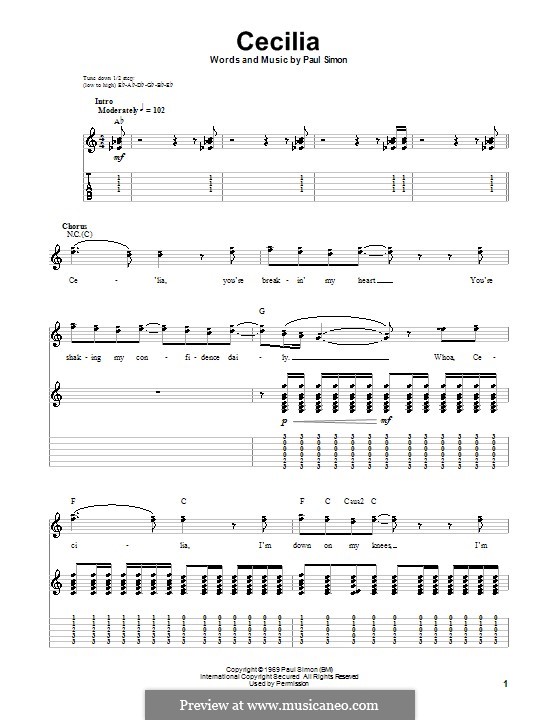 Cecilia (Simon & Garfunkel): Für Gitarre mit Tabulatur by Paul Simon