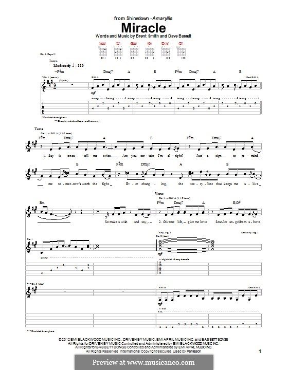 Miracle (Shinedown) von B. Smith, D. Bassett Noten auf MusicaNeo