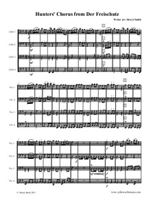 Akt III, Nr.15 Jägerchor: For beginner cello quartet (four cellos) by Carl Maria von Weber