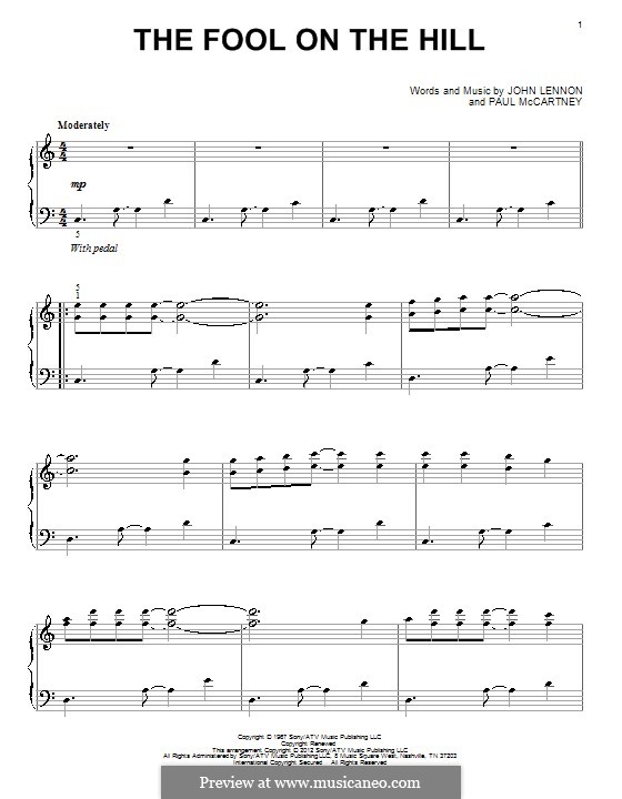 The Fool on the Hill (The Beatles): Für Klavier by John Lennon, Paul McCartney