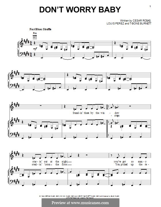 Don't Worry Baby (Los Lobos): Für Stimme und Klavier (oder Gitarre) by Louis Perez, T-Bone Burnett