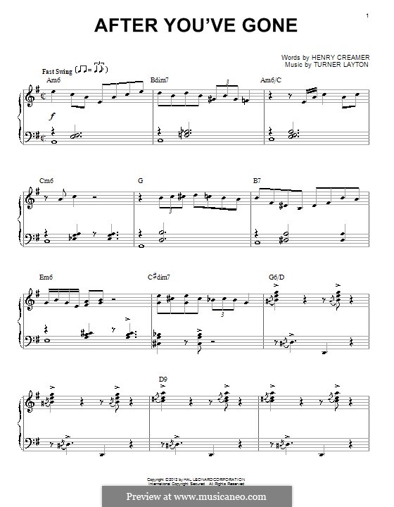 After You've Gone (Sophie Tucker): Für Klavier by Henry Creamer, J. Turner Layton