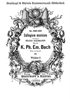 Trio Sonate für zwei Violinen und Basso Continuo in G-Dur, H 583 Wq 157: Violinstimme I by Carl Philipp Emanuel Bach