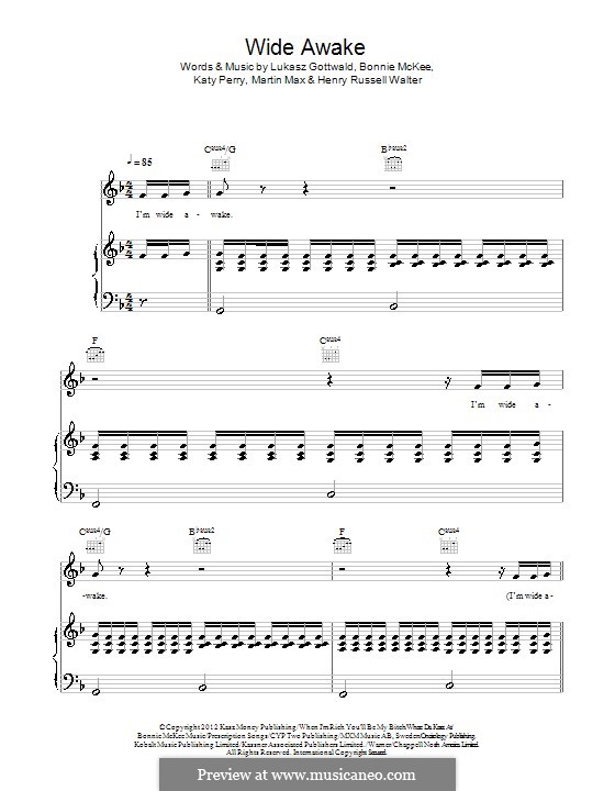 Wide Awake: Für Stimme und Klavier (oder Gitarre) by Bonnie McKee, Katy Perry, Lukas Gottwald, Max Martin, Henry Russell Walter